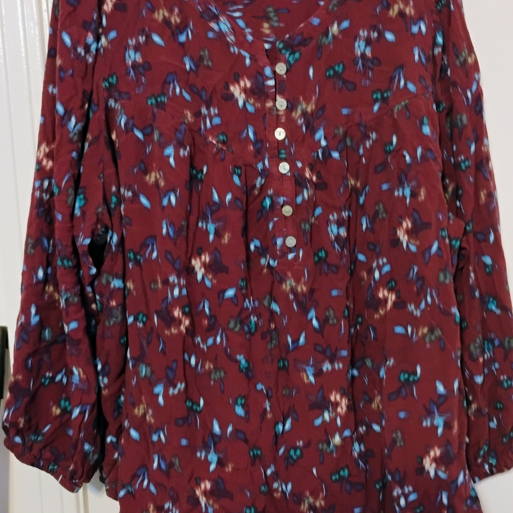 Terra & Sky Burgundy Floral Henley Blouse